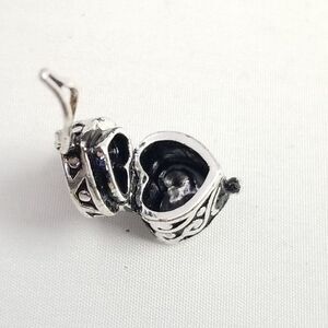 Vintage Sterling Silver Heart Shape Locket Prayer Box Pendant Charm, Estate